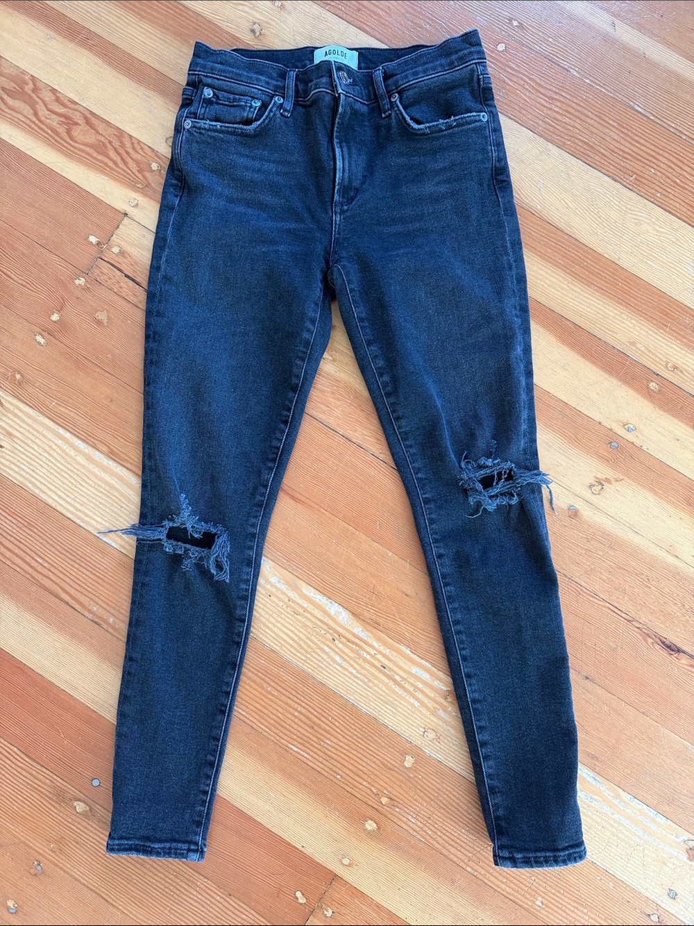 Agolde Black Distressed Denim Sophie Skinny Jeans 26